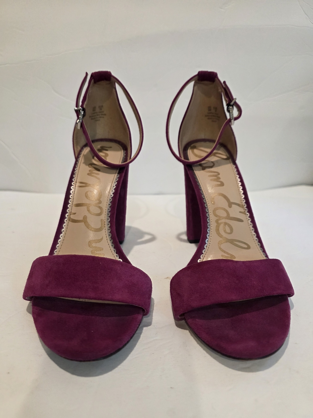 Sam Edelman Fuchsia Suede Block Heel Sandals with Ankle Strap Size 9 Yaro - Picture 4 of 12